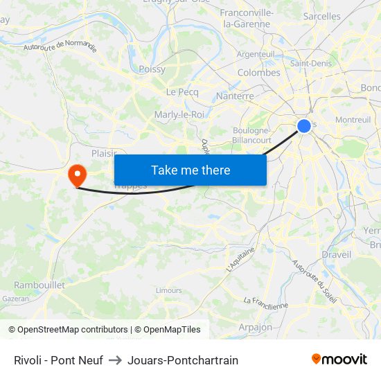 Rivoli - Pont Neuf to Jouars-Pontchartrain map