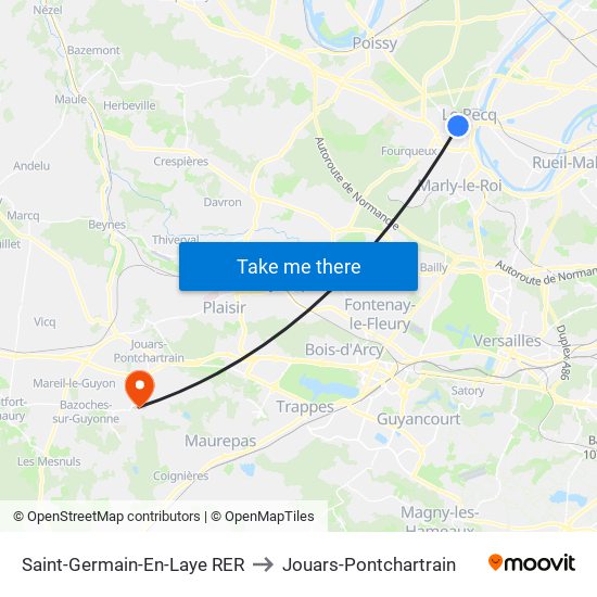 Saint-Germain-En-Laye RER to Jouars-Pontchartrain map