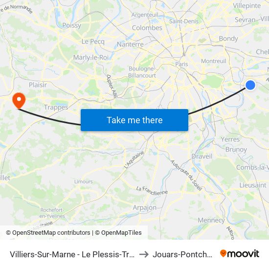 Villiers-Sur-Marne - Le Plessis-Trévise RER to Jouars-Pontchartrain map
