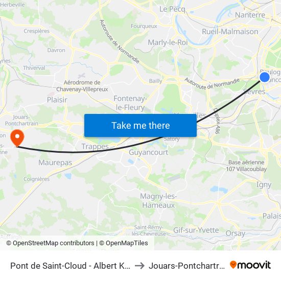 Pont de Saint-Cloud - Albert Kahn to Jouars-Pontchartrain map