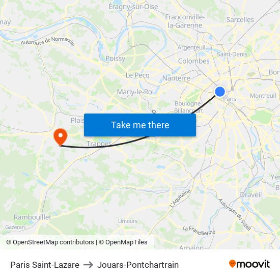 Paris Saint-Lazare to Jouars-Pontchartrain map