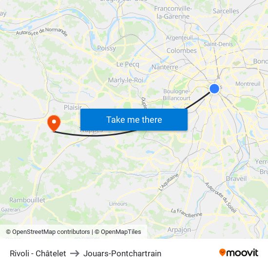 Rivoli - Châtelet to Jouars-Pontchartrain map