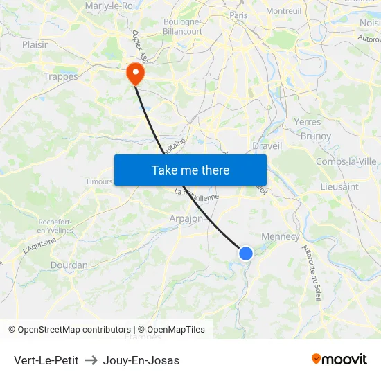 Vert-Le-Petit to Jouy-En-Josas map