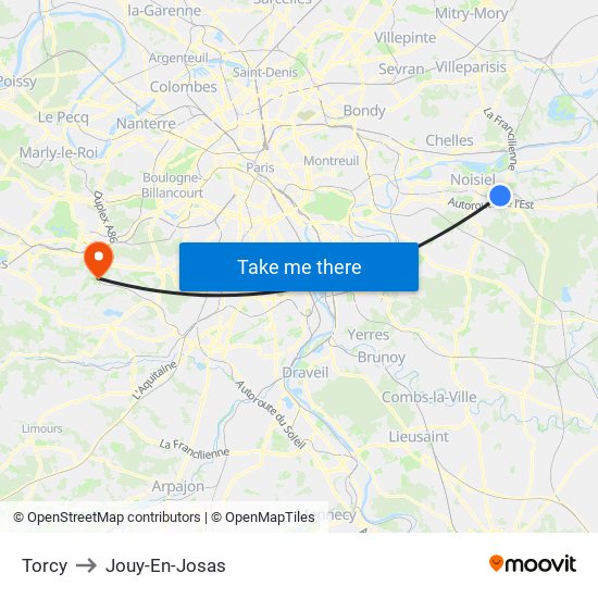 Torcy to Jouy-En-Josas map