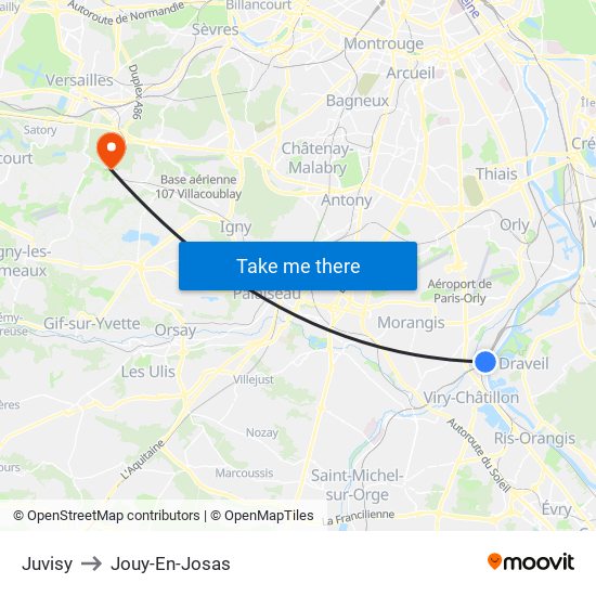 Juvisy to Jouy-En-Josas map