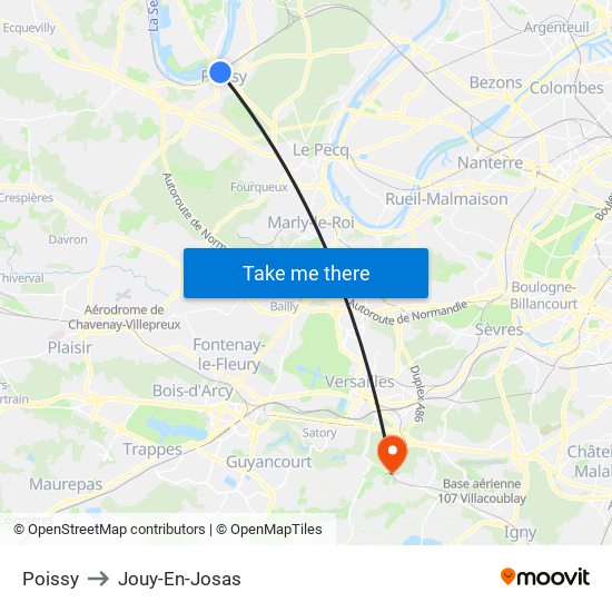 Poissy to Jouy-En-Josas map