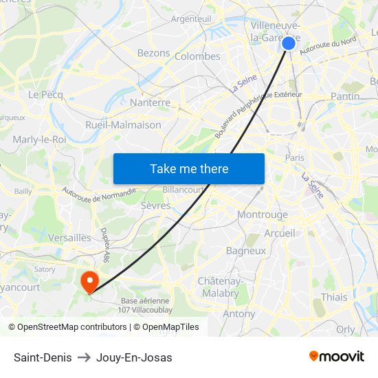 Saint-Denis to Jouy-En-Josas map