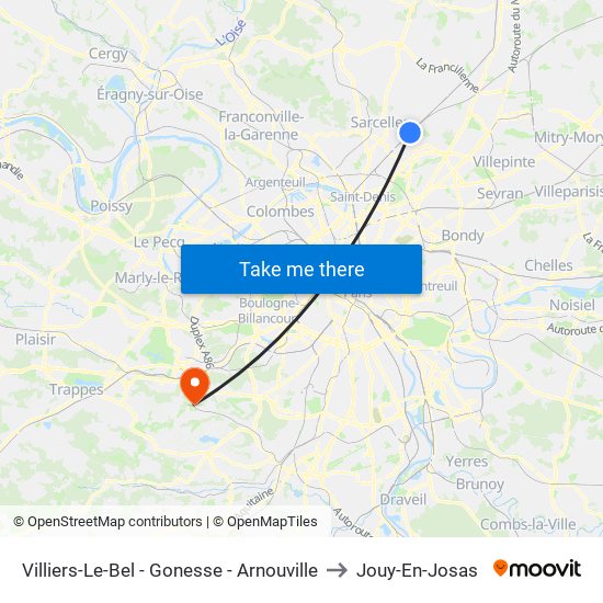 Villiers-Le-Bel - Gonesse - Arnouville to Jouy-En-Josas map