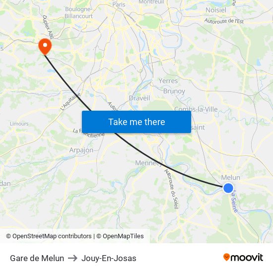 Gare de Melun to Jouy-En-Josas map