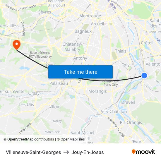 Villeneuve-Saint-Georges to Jouy-En-Josas map