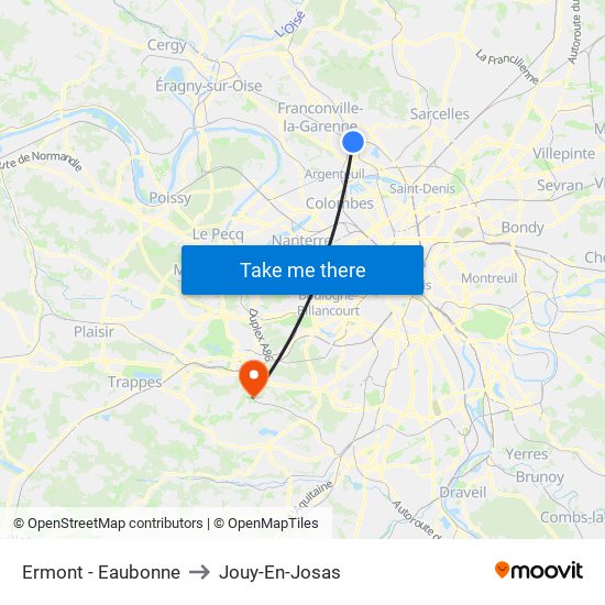 Ermont - Eaubonne to Jouy-En-Josas map