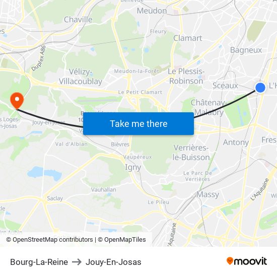 Bourg-La-Reine to Jouy-En-Josas map