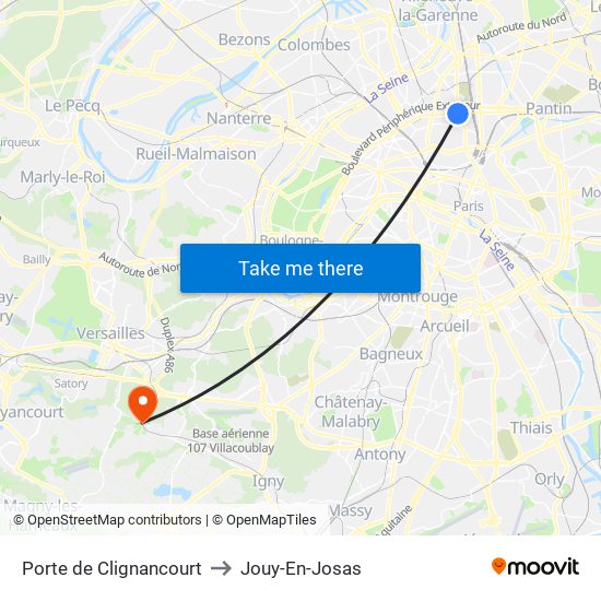 Porte de Clignancourt to Jouy-En-Josas map