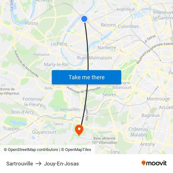 Sartrouville to Jouy-En-Josas map