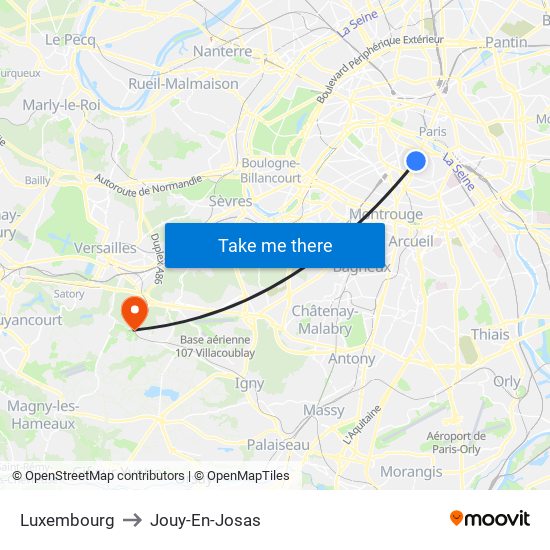 Luxembourg to Jouy-En-Josas map