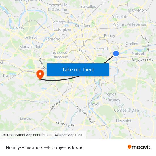 Neuilly-Plaisance to Jouy-En-Josas map