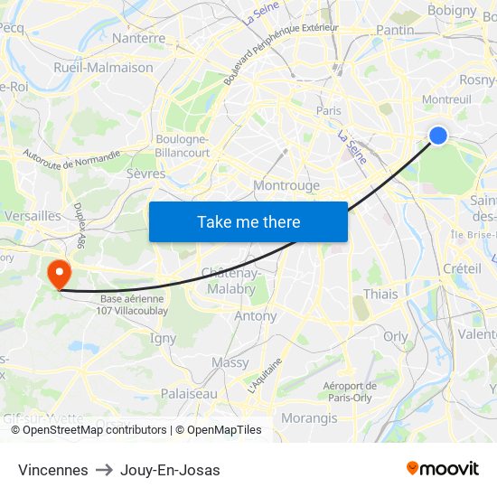 Vincennes to Jouy-En-Josas map