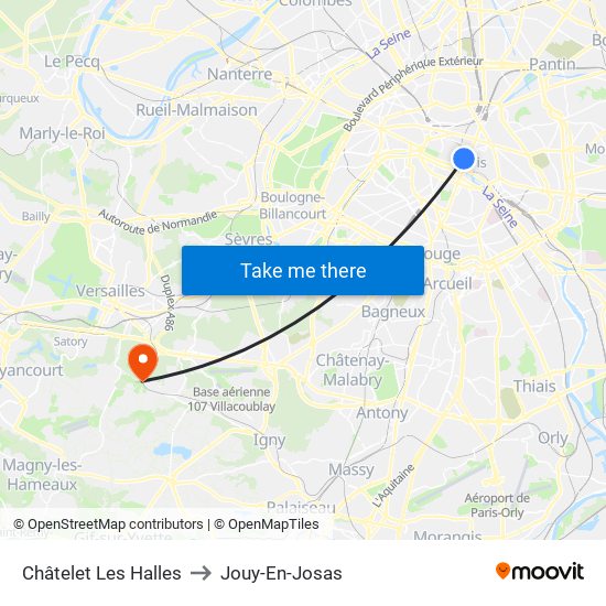 Châtelet Les Halles to Jouy-En-Josas map