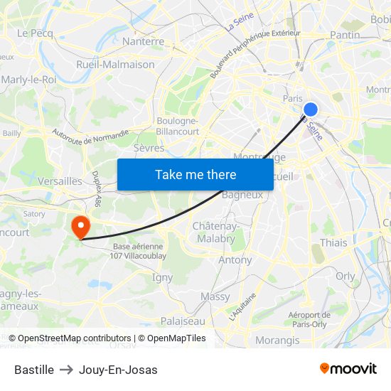 Bastille to Jouy-En-Josas map