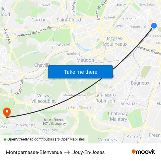 Montparnasse-Bienvenue to Jouy-En-Josas map