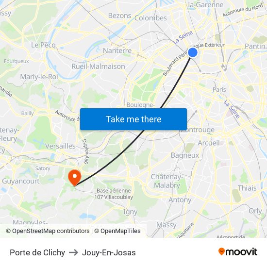 Porte de Clichy to Jouy-En-Josas map