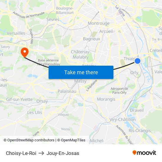 Choisy-Le-Roi to Jouy-En-Josas map