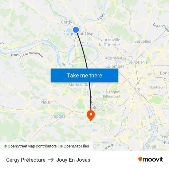 Cergy Préfecture to Jouy-En-Josas map