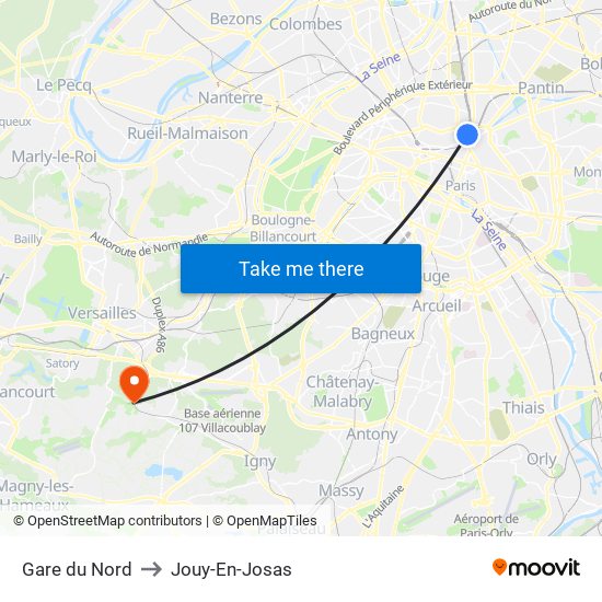 Gare du Nord to Jouy-En-Josas map