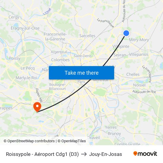 Roissypole - Aéroport Cdg1 (D3) to Jouy-En-Josas map