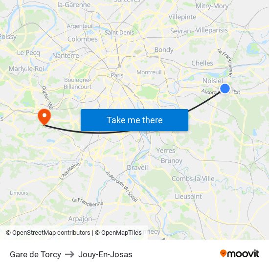 Gare de Torcy to Jouy-En-Josas map