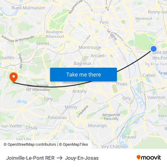Joinville-Le-Pont RER to Jouy-En-Josas map