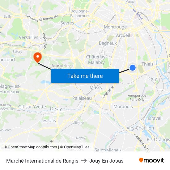 Marché International de Rungis to Jouy-En-Josas map