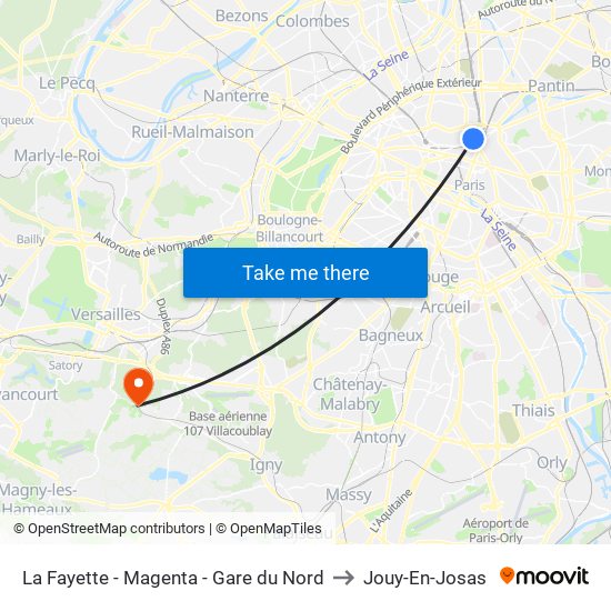 La Fayette - Magenta - Gare du Nord to Jouy-En-Josas map