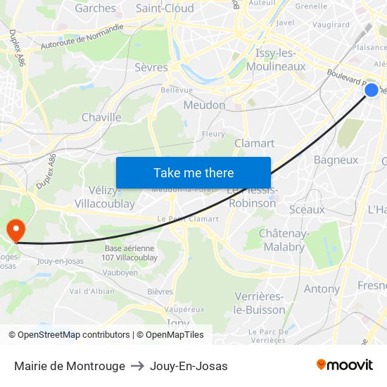 Mairie de Montrouge to Jouy-En-Josas map