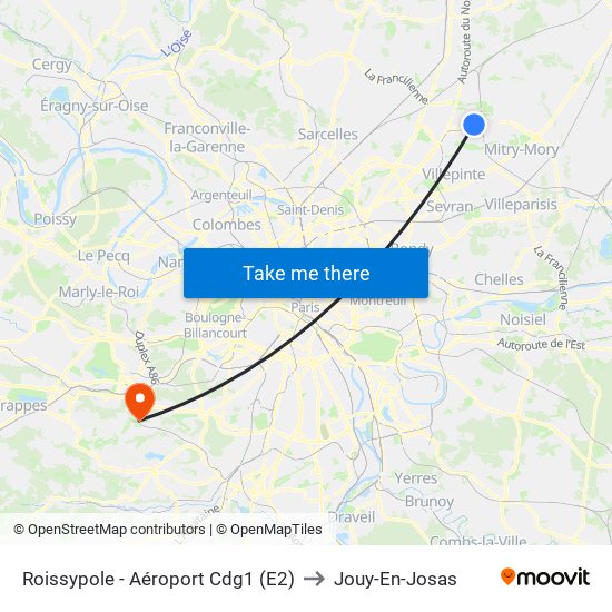 Roissypole - Aéroport Cdg1 (E2) to Jouy-En-Josas map