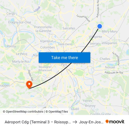 Aéroport Cdg (Terminal 3 – Roissypôle) to Jouy-En-Josas map