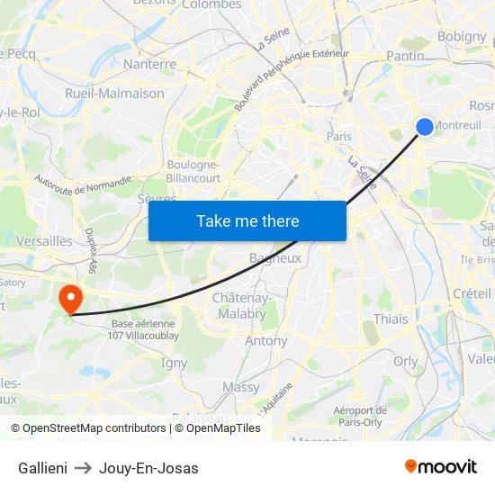 Gallieni to Jouy-En-Josas map