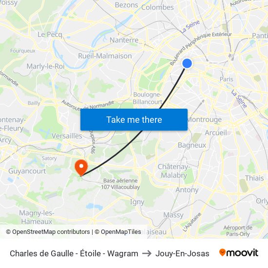 Charles de Gaulle - Étoile - Wagram to Jouy-En-Josas map