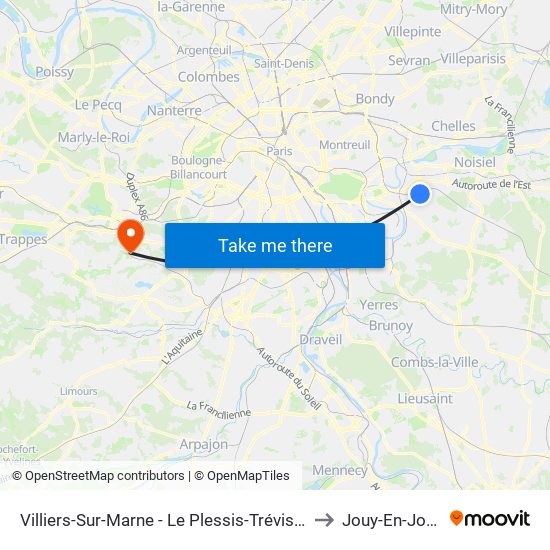 Villiers-Sur-Marne - Le Plessis-Trévise RER to Jouy-En-Josas map