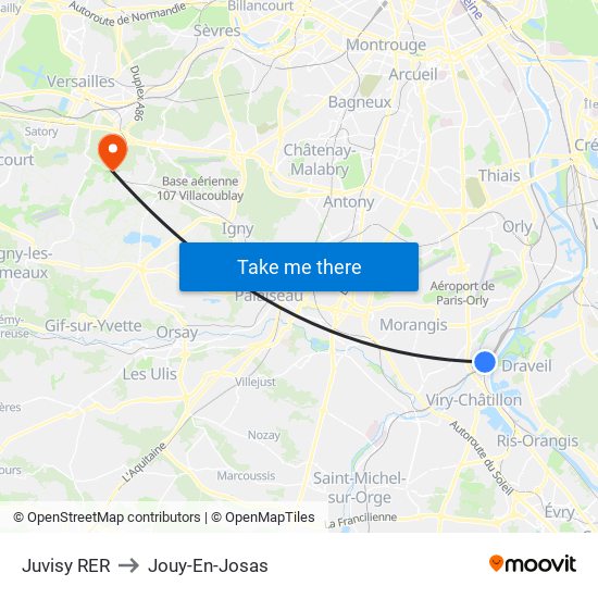 Juvisy RER to Jouy-En-Josas map