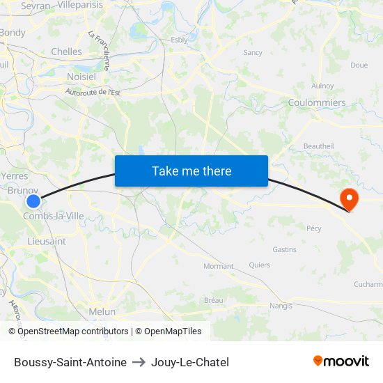 Boussy-Saint-Antoine to Jouy-Le-Chatel map