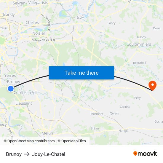 Brunoy to Jouy-Le-Chatel map