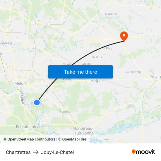 Chartrettes to Jouy-Le-Chatel map