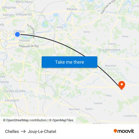Chelles to Jouy-Le-Chatel map