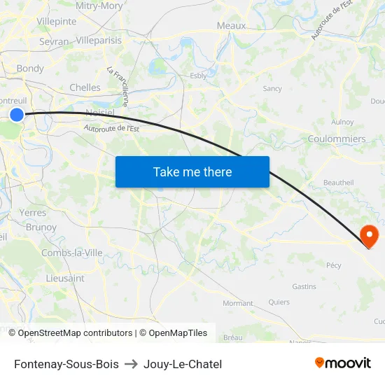 Fontenay-Sous-Bois to Jouy-Le-Chatel map