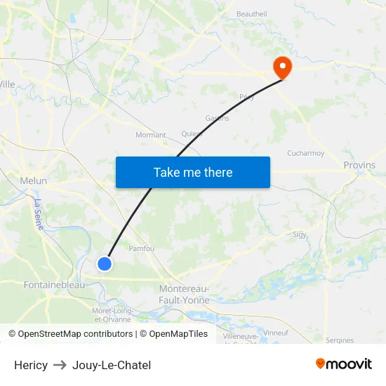 Hericy to Jouy-Le-Chatel map