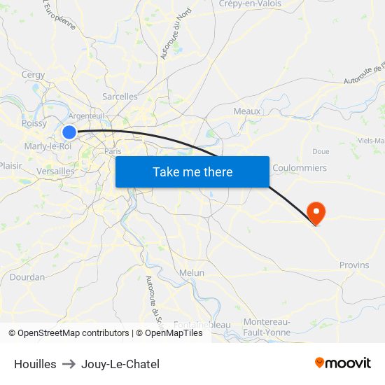 Houilles to Jouy-Le-Chatel map