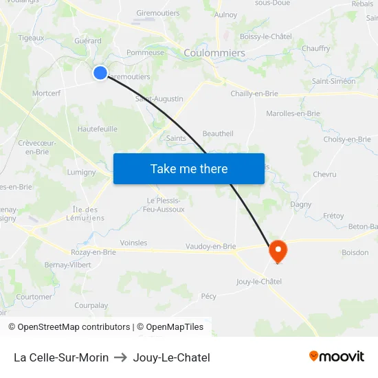 La Celle-Sur-Morin to Jouy-Le-Chatel map