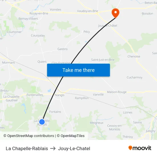 La Chapelle-Rablais to Jouy-Le-Chatel map