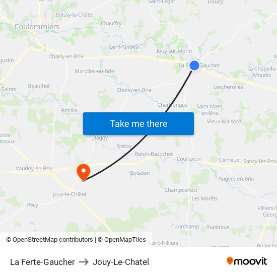 La Ferte-Gaucher to Jouy-Le-Chatel map